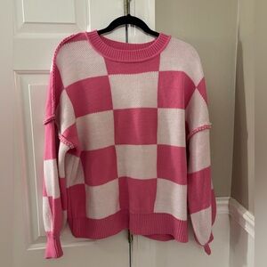 Pink and White Checkered Sweater